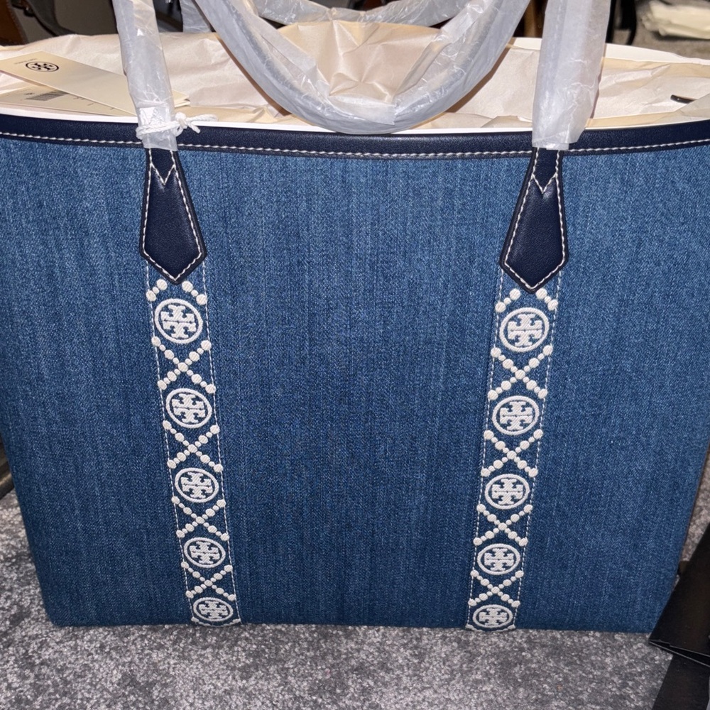 Tory Burch Blue Denim Tote Bag